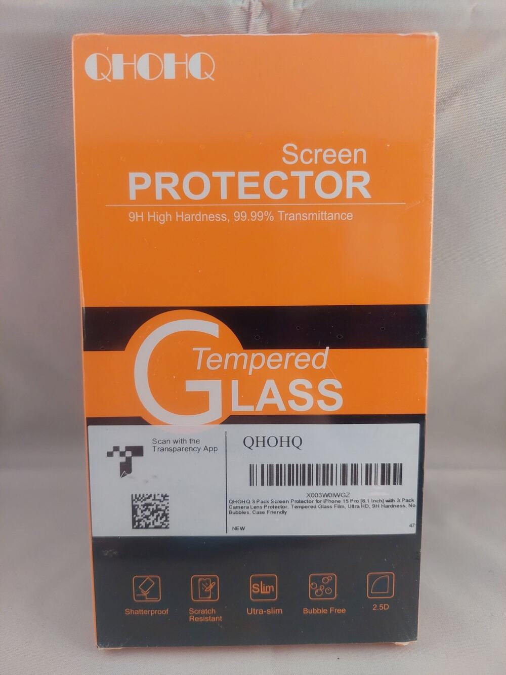 QHOHQ 3 Pack Screen Protector for iPhone 15 Pro Max with Camera Lens Protector